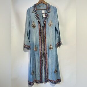 NWT Soft Surroundings Morena Duster denim jewel beaded boho long cardigan Medium